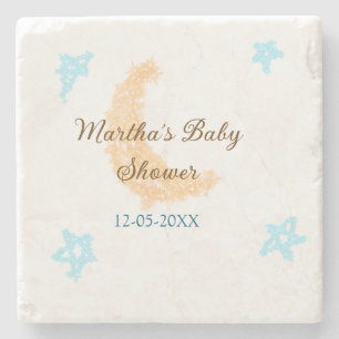 Orange moon blue stars glitter baby shower sparkle stone coaster