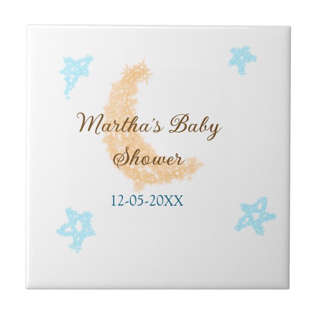 Orange moon blue stars glitter baby shower sparkle tile (Front)