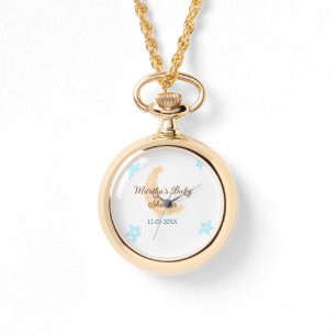 Orange moon blue stars glitter baby shower sparkle watch