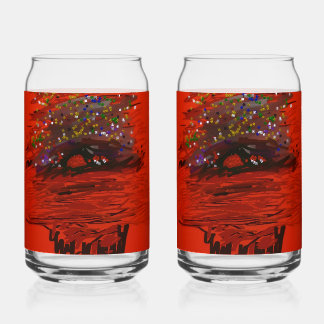 Orange Moon Landscape Can Glass