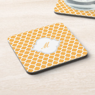 Orange Moroccan Pattern w/ Monogram Cork Coasters