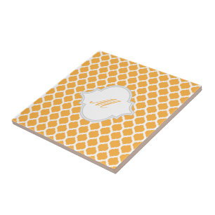 Orange Moroccan Pattern with Monogram Tile Trivet