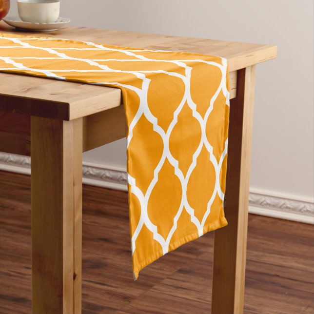 Orange Moroccan Quatrefoil Short Table Runner (In Situ)
