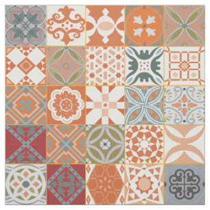 Orange Moroccan tile Fabric