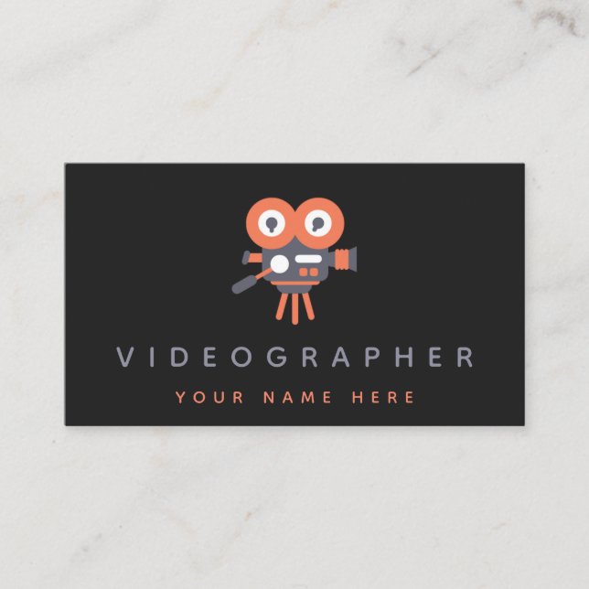 Orange Movie Camera Video Production Filming Black Business Card (Front)