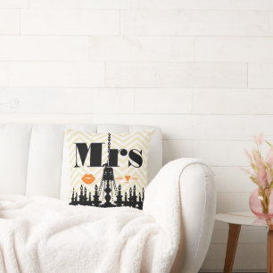 Orange Mrs Lips Pale Yellow Zig Zag Chandelier Cushion