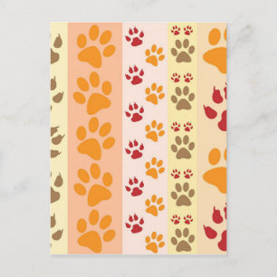Orange Multicolored Cat Paw Print Pattern Postcard