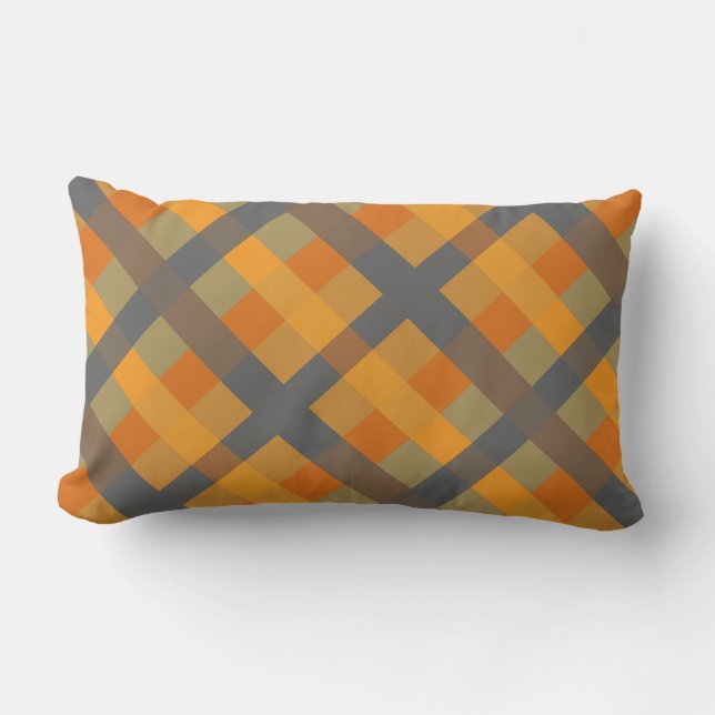 Orange Mustard Navy Teal Striped Lumbar Cushion (Front)