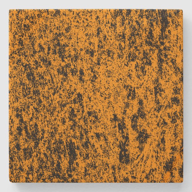 Orange n Blk Marbled Spotted Square Stone Coaster (Front)