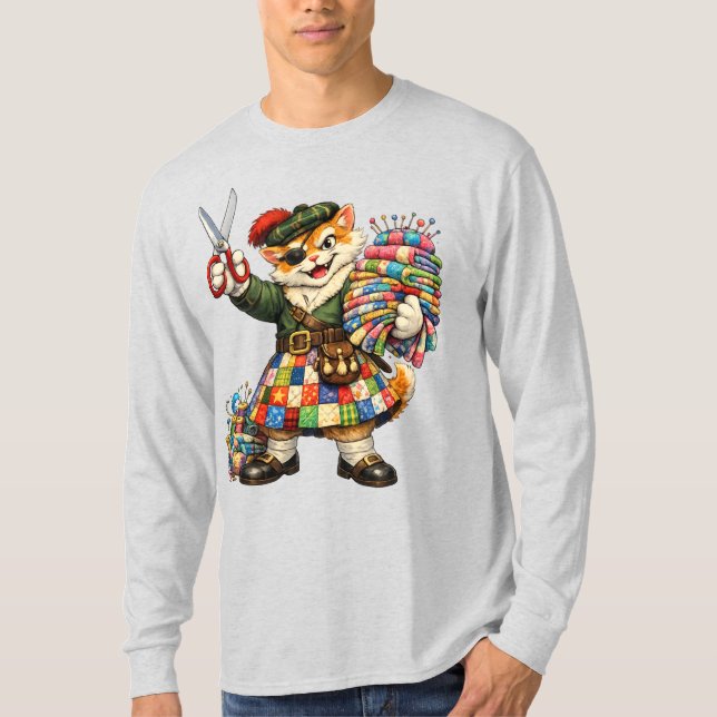 Orange naughty kitty in quilt kilt T-Shirt (Front)