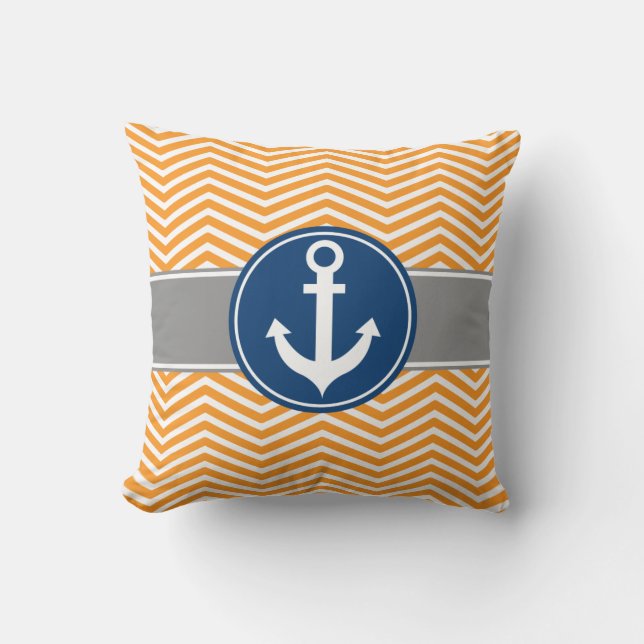 Orange Nautical Anchor Chevron Cushion (Front)