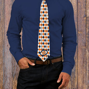 Orange & Navy Argyle Pattern Game Day Neck Tie