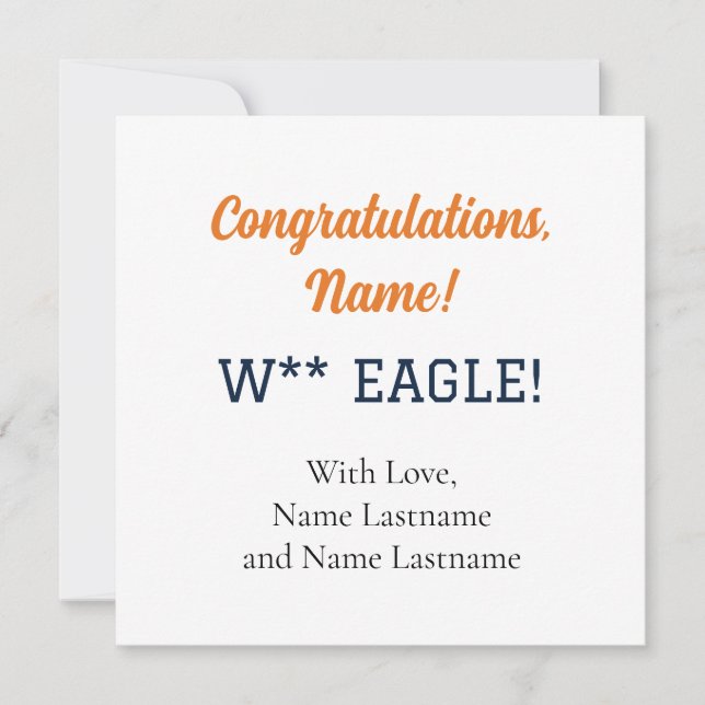 ORANGE, NAVY Auburn,Alabama Personalised Gift Card (Front)
