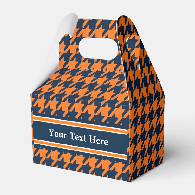 Orange/Navy Blue Houndstooth Favour Box (Front Side)