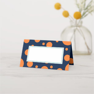 Orange Navy Blue Polka Dot Mint Birthday Party  Place Card