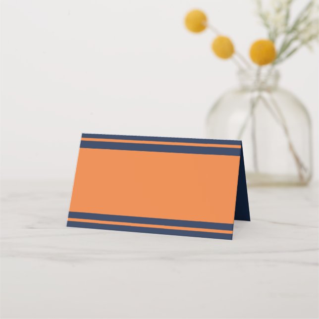 Orange Navy Blue Striped Birthday Party  Place Car Card (Front)