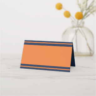 Orange Navy Blue Striped Birthday Party  Place Car Card