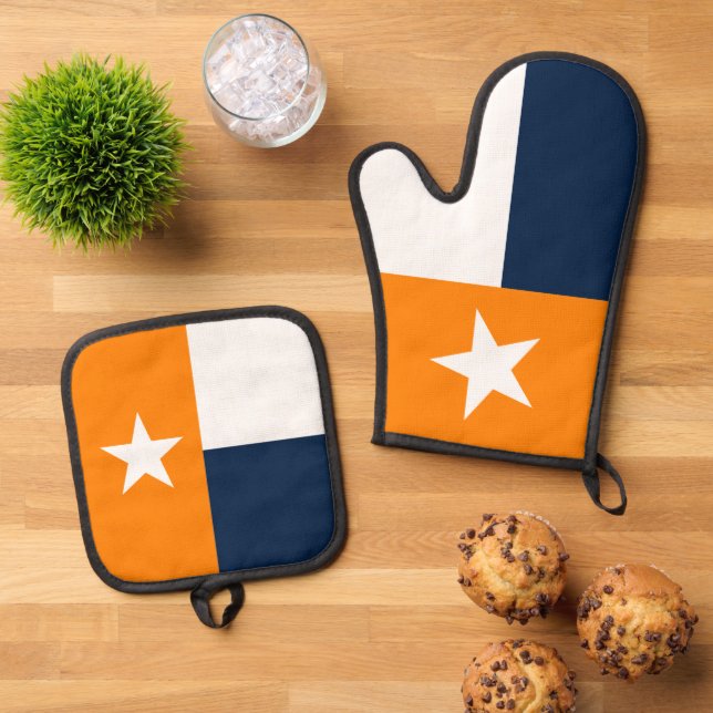 Orange & Navy Blue Texas State Flag Oven Mitt & Pot Holder Set (Top Down)
