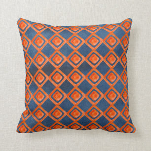 Orange Navy Blue Watercolor Pattern Cushion