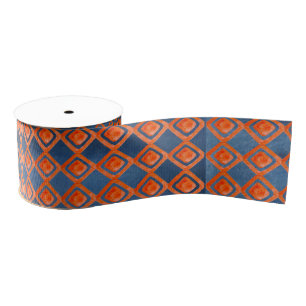 Orange Navy Blue Watercolor Pattern Grosgrain Ribbon