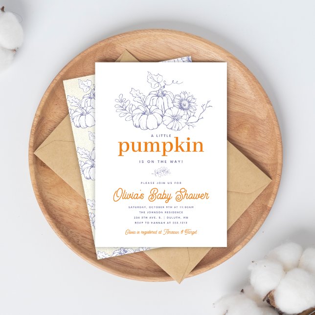 Orange Navy Burlap Little Pumpkin Baby Shower Invitation (Creator Uploaded)