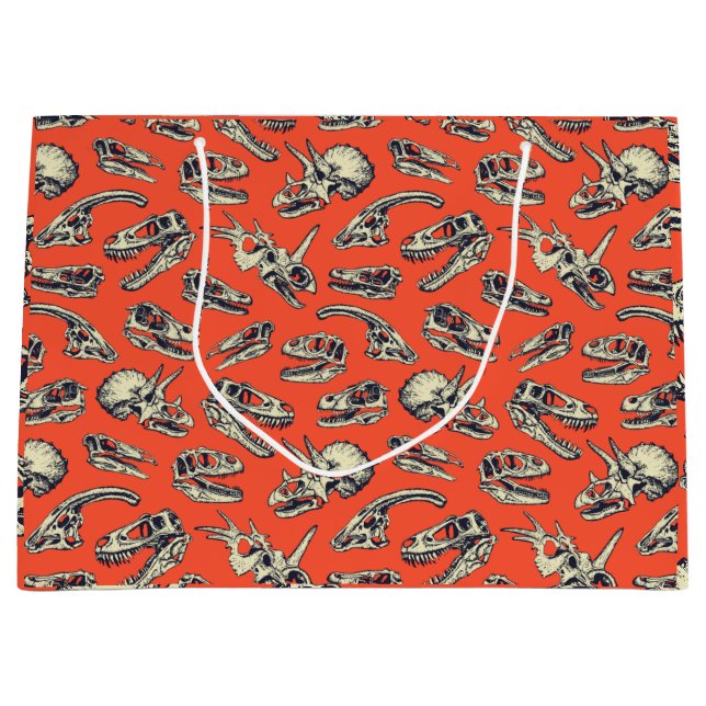 Orange & Navy Dinosaur Skulls Large Gift Bag (Front)