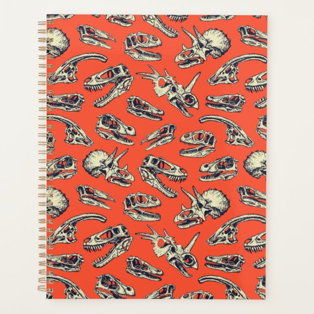 Orange & Navy Dinosaur Skulls Planner (Front)