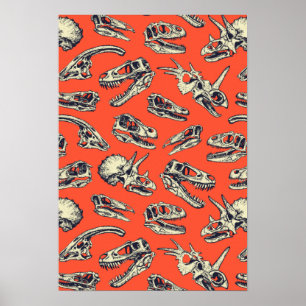 Orange & Navy Dinosaur Skulls Poster