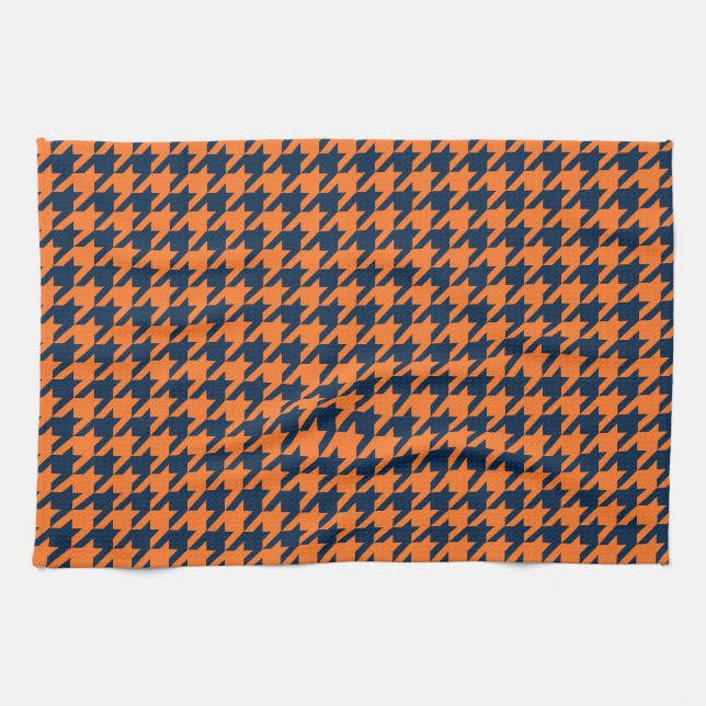 Orange/Navy Houndstooth Tea Towel (Horizontal)