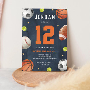 Orange Navy Sports Birthday Invitation