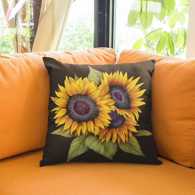 Orange navy watercolor big sunflowers cushion (Creator Uploaded)