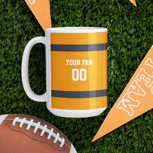 Orange, Navy & White Football Team Personalised Coffee Mug (Creator Uploaded)