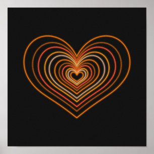 Orange Neon Heart Wall Art Poster