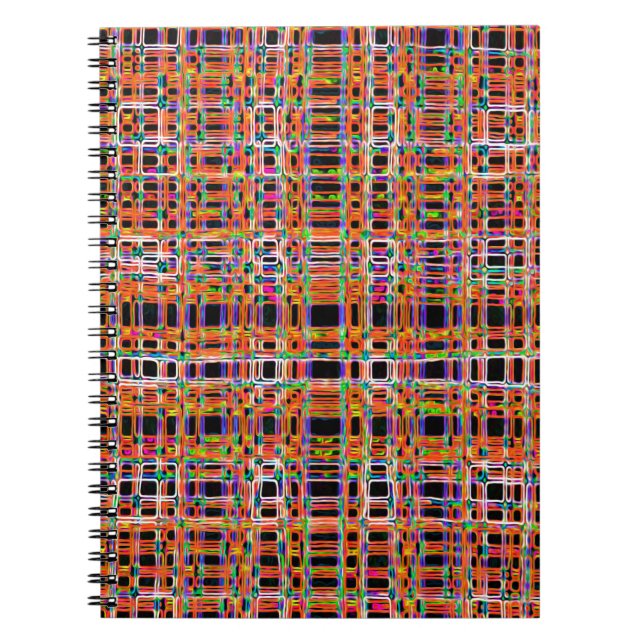 Orange neon lines pattern spiral notebook (Front)