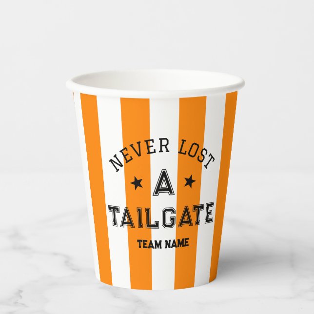 Orange Never Lost A Tailgate Custom Team Game Day  Paper Cups (Front)