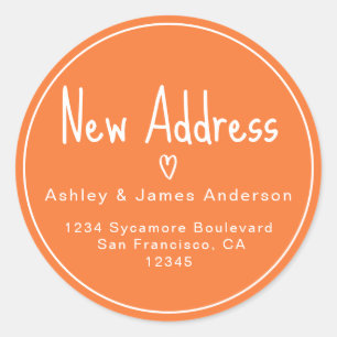 Orange New Address Heart Return Address Classic Round Sticker