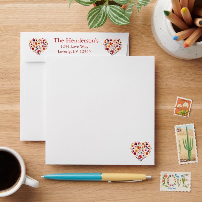 Orange Nordic Scandinavian Heart Valentines  Envelope (Desk)