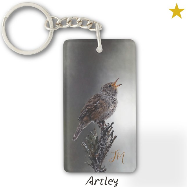 Orange Northern House Wren Bird Painting Initials  Key Ring (Creator Uploaded)