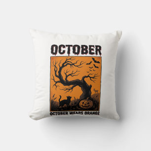Orange October Halloween Vintage Spooky Shirt Desi Cushion