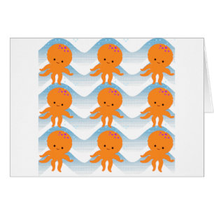 Orange Octopus And Blue Waves Pattern
