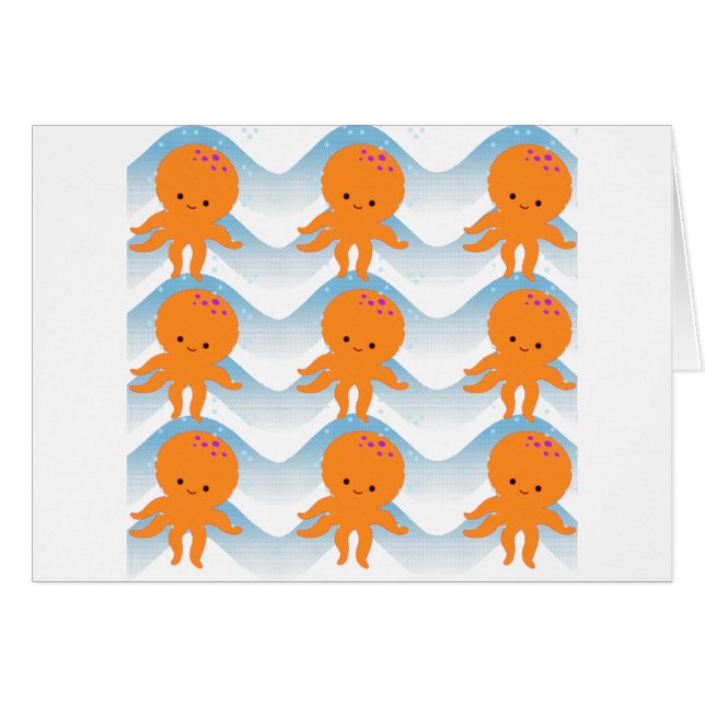 Orange Octopus And Blue Waves Pattern (Front Horizontal)