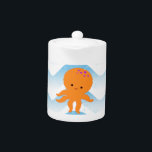Orange Octopus And Blue Waves Pattern<br><div class="desc">A cute octopus cartoon and blue waves pattern. Design with texture applied to image. Decor idea for kids.</div>