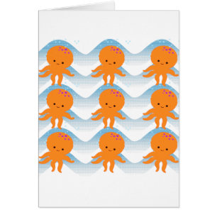 Orange Octopus And Blue Waves Pattern