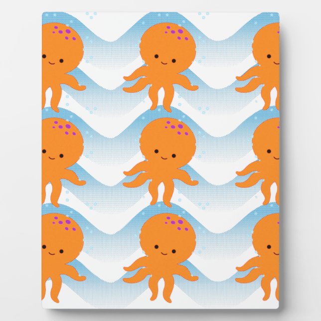 Orange Octopus And Blue Waves Pattern Plaque (Front)