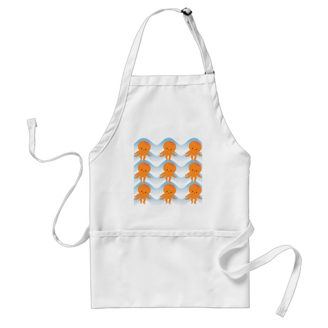 Orange Octopus And Blue Waves Pattern Standard Apron (Front)