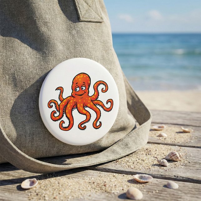 Orange Octopus Cartoon Ocean Sea Creature 7.5 Cm Round Badge (Creator Uploaded)