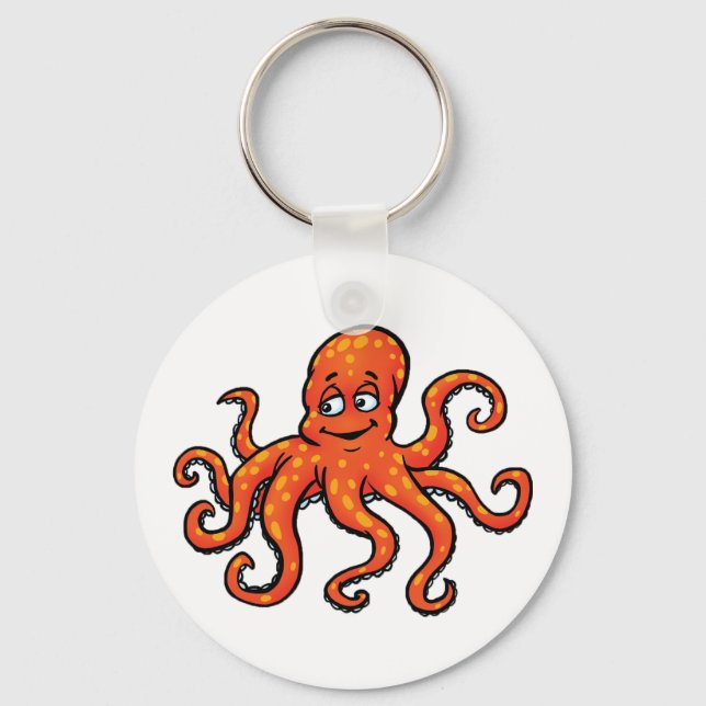 Orange Octopus Cartoon Ocean Sea Creature Key Ring (Front)