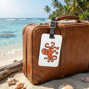 Orange Octopus Cartoon Ocean Sea Creature Luggage Tag