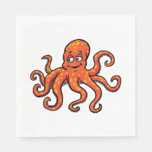 Orange Octopus Cartoon Ocean Sea Creature Napkin