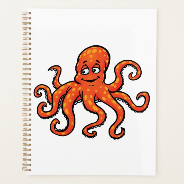 Orange Octopus Cartoon Ocean Sea Creature Planner (Front)